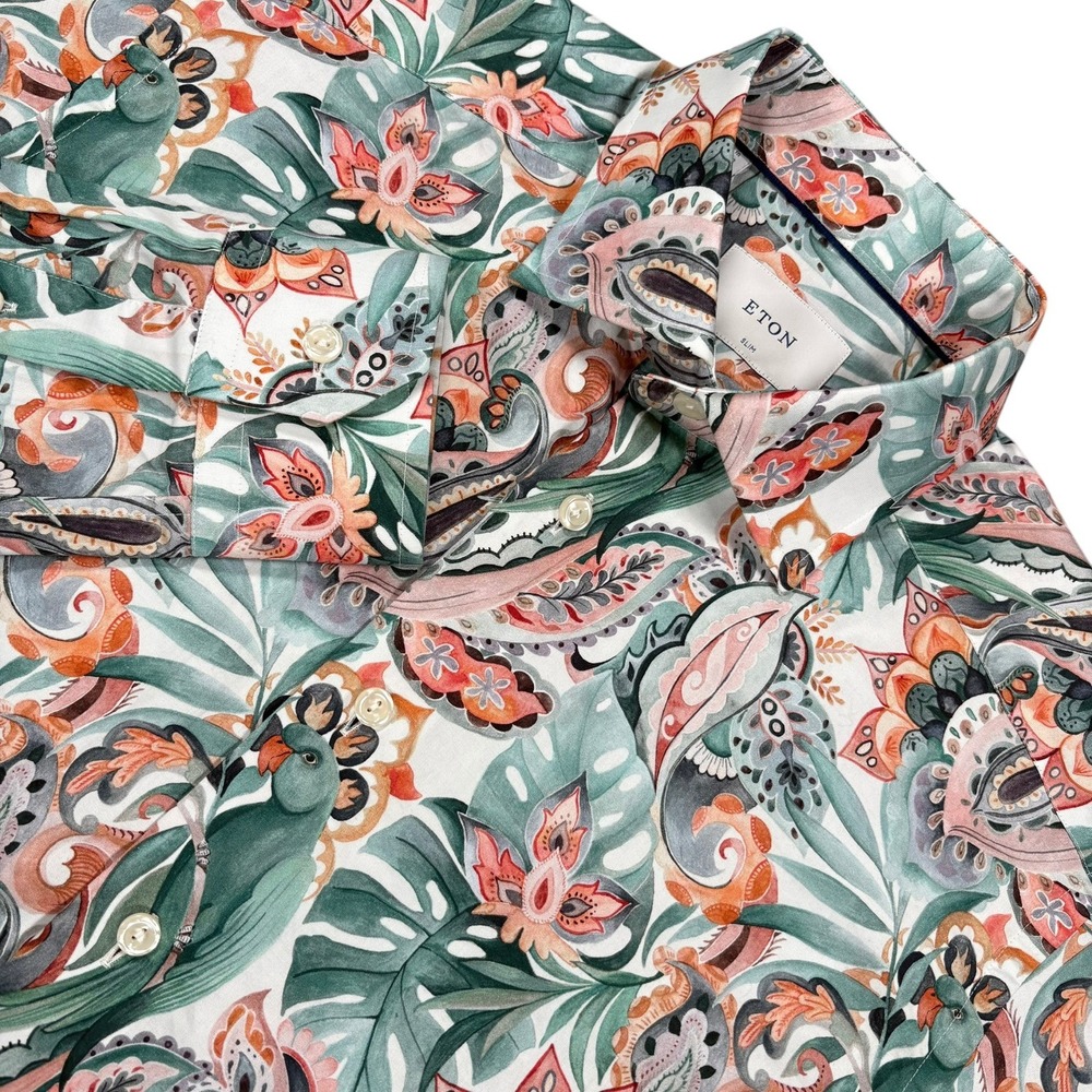 ETON Motif Signature Twill Shirt Mens S 15 Slim Multicolor Paisley Floral NWOT